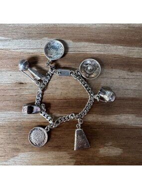 Mexican Sterling Silver Charm Bracelet Aztec Cultural Motifs 6” 19.15g Vintage